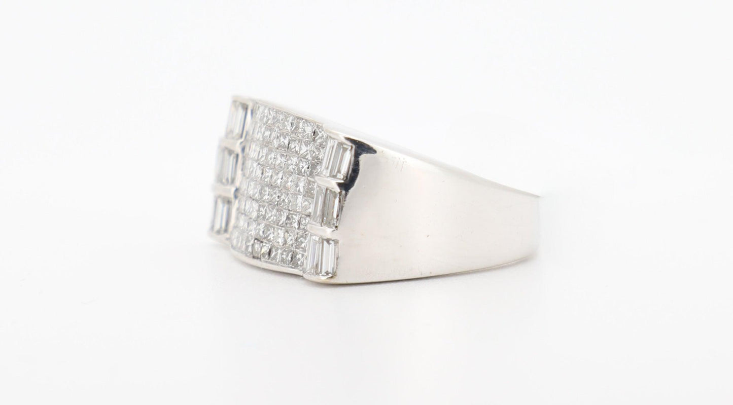 14K White Gold 3 Carat Princess & Baguette Cut Diamond Ring