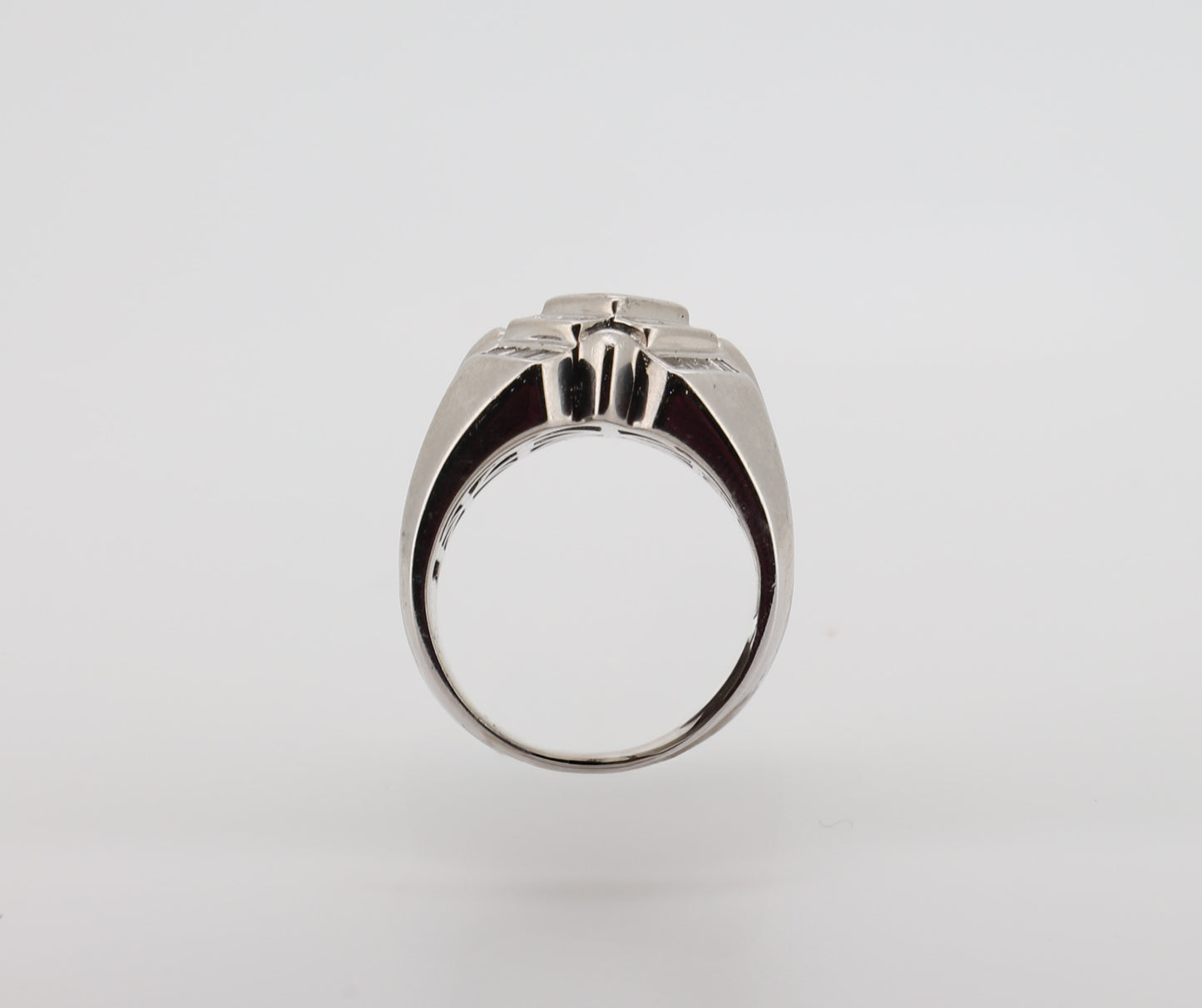 14K White Gold Men’s Ring with Round, Baguette, and Princess-Cut Diamonds
