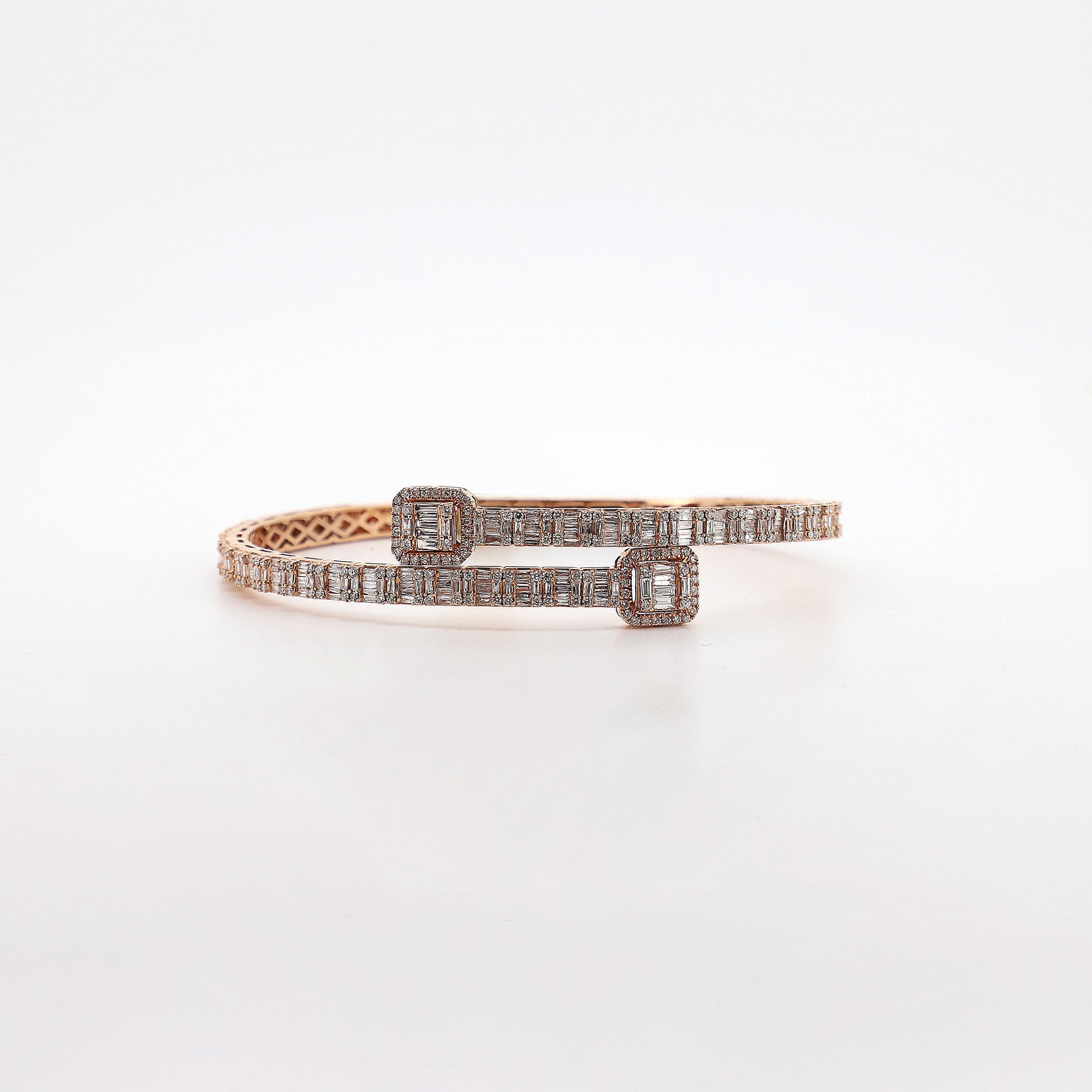 14K Rose Gold Bangle Bracelet with Baguette and Round Diamonds