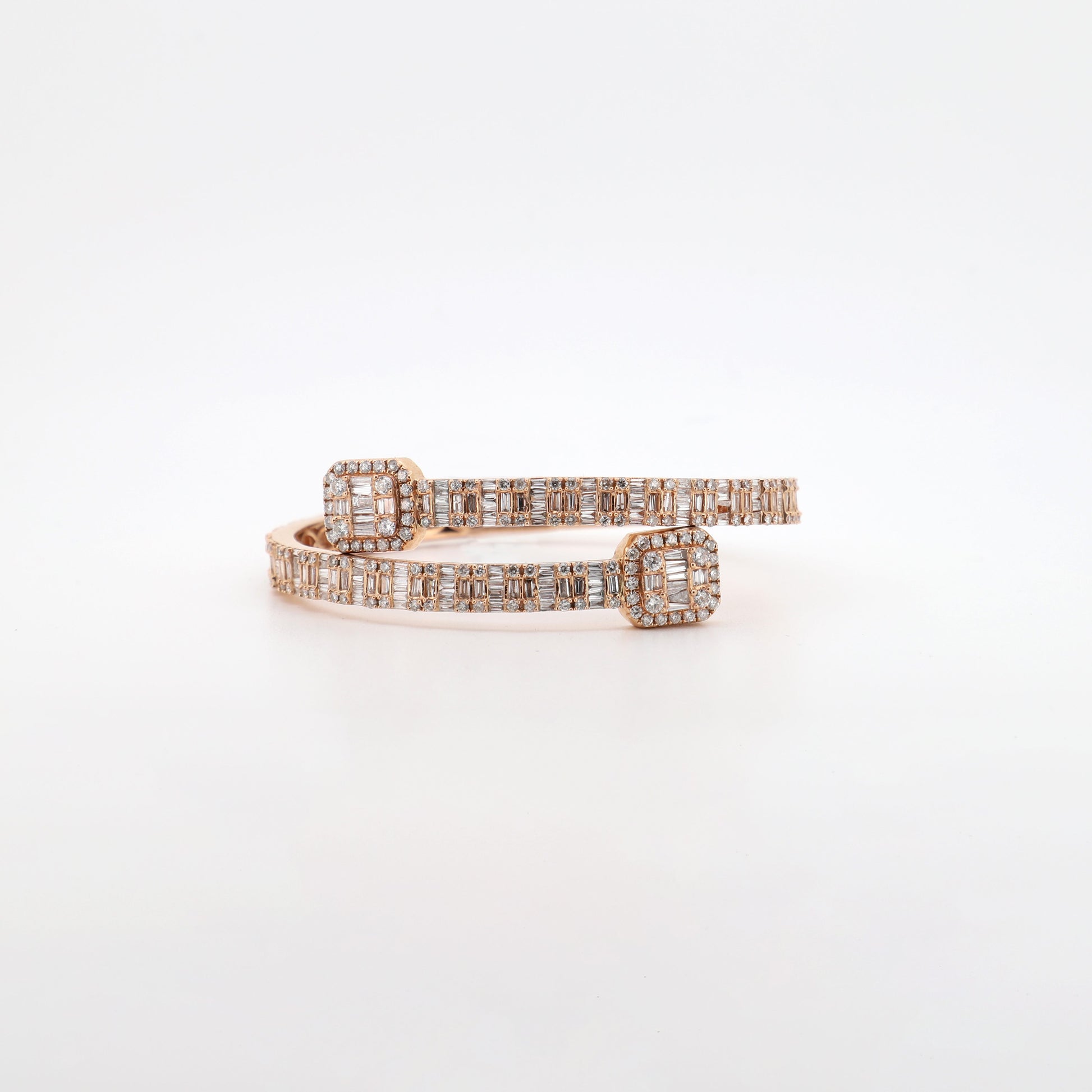 14K Rose Gold Bangle Bracelet with Baguette and Round Diamonds