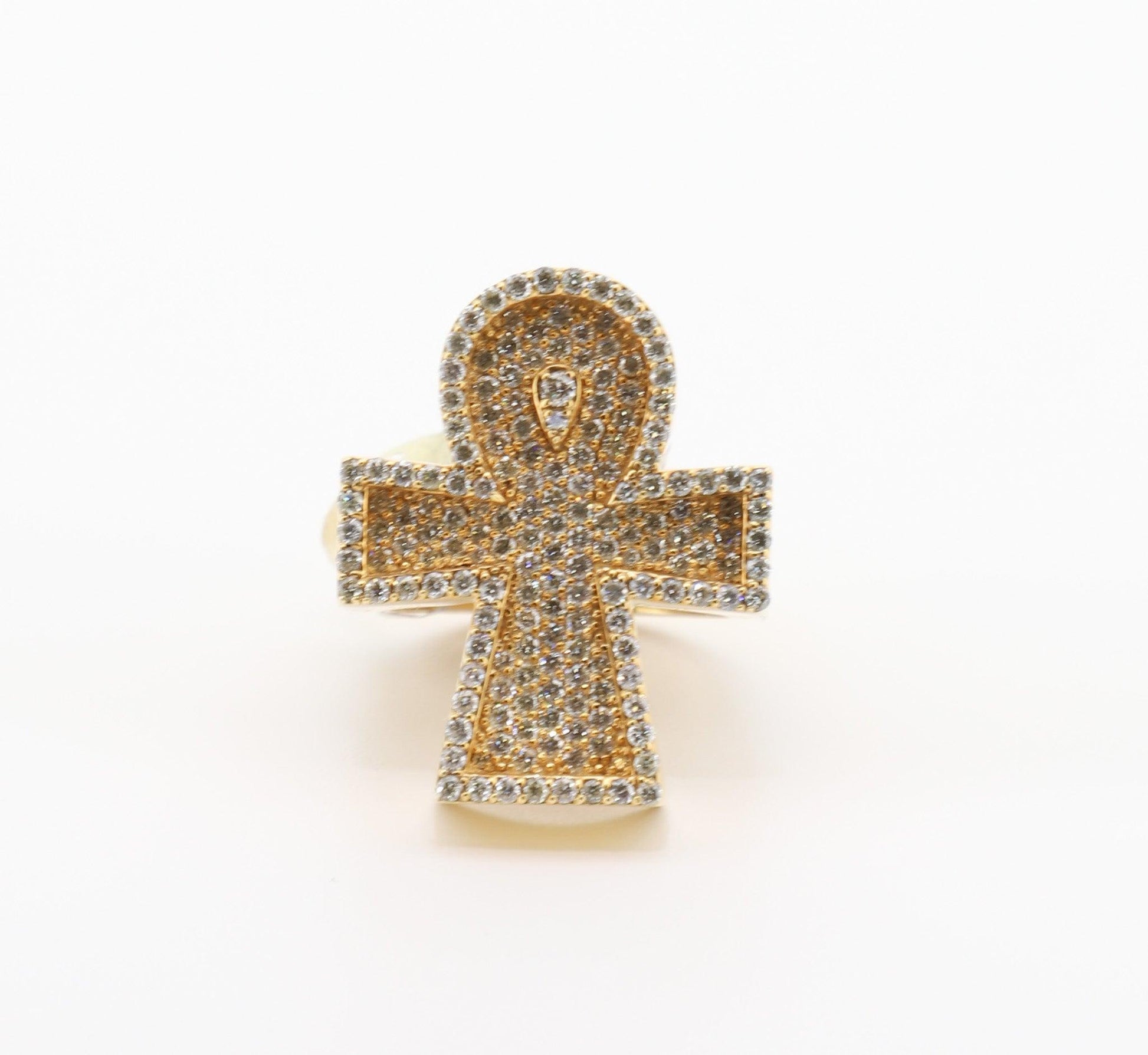 14K Gold 3 Carat Round Cut Diamond Ankh Ring