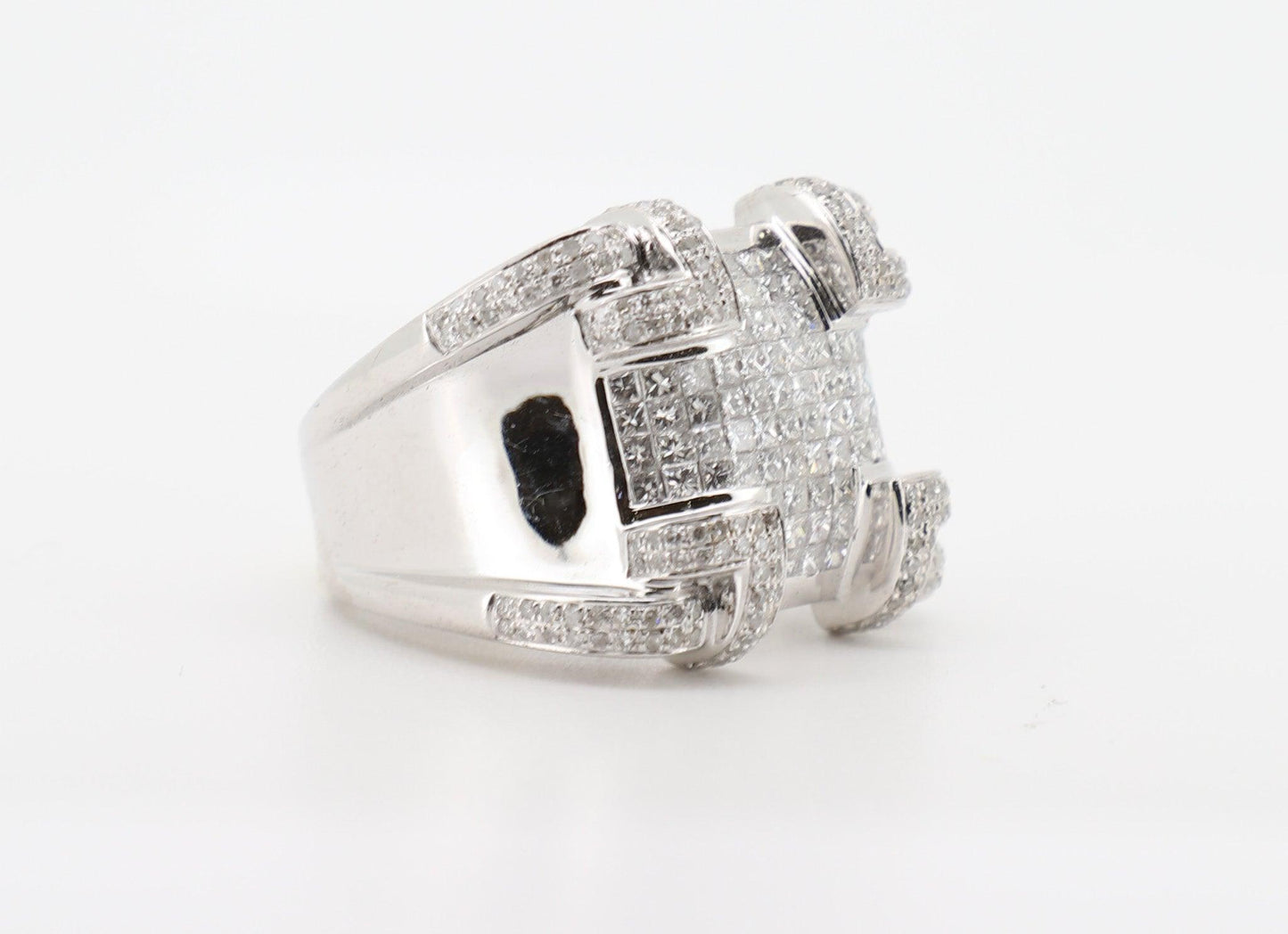 14K White Gold 3.5 Carat Princess & Round Cut Diamond Ring