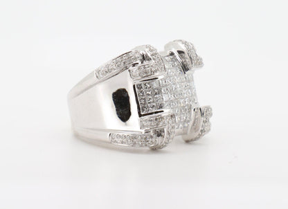 14K White Gold 3.5 Carat Princess & Round Cut Diamond Ring