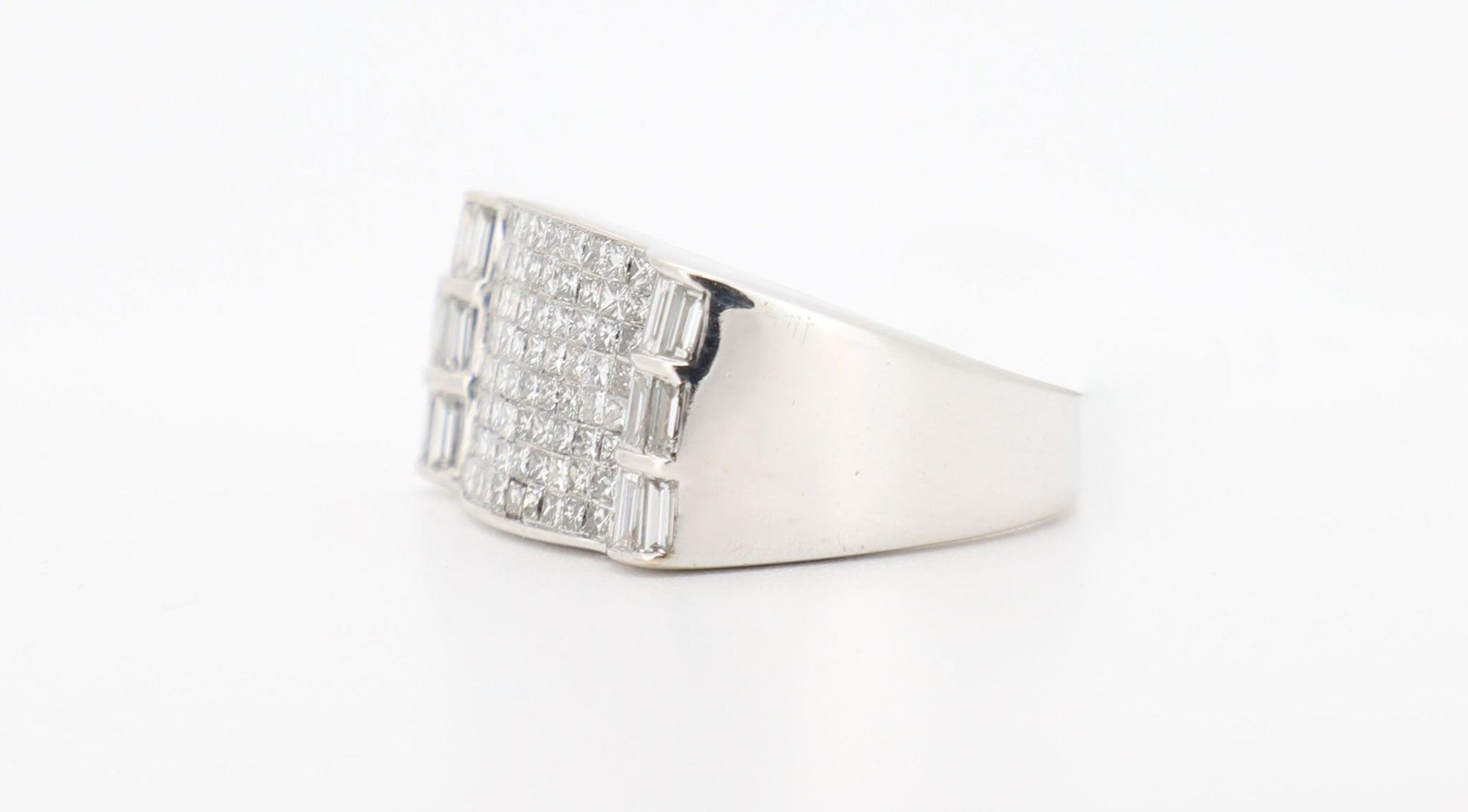 14K  White Gold 3 Carat Princess & Baguette Cut Diamond Ring