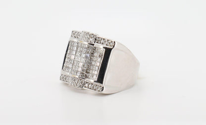 14K White Gold 3 Carat Princess & Round Cut Diamond Ring