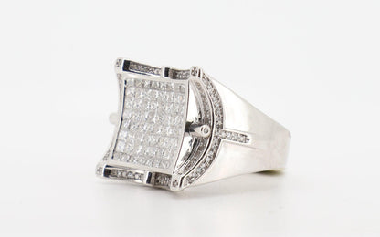 14K  White Gold 3 Carat Princess & Round Cut Diamond Ring