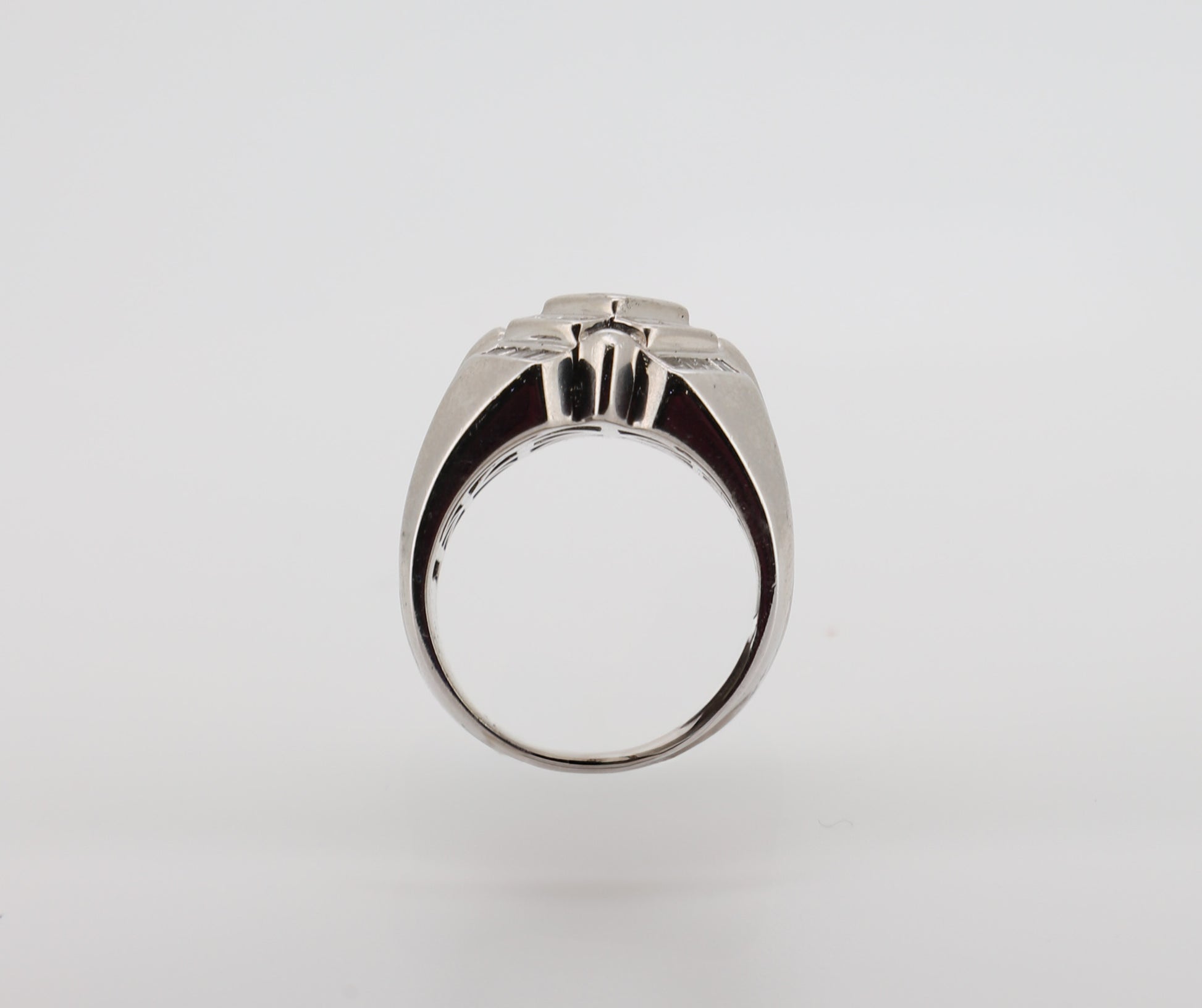 14K White Gold Men’s Ring with Round, Baguette, and Princess-Cut Diamonds