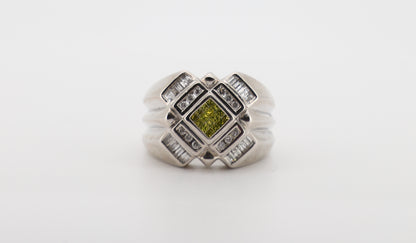 14K White Gold Men’s Ring with Round, Baguette, and Princess-Cut Diamonds