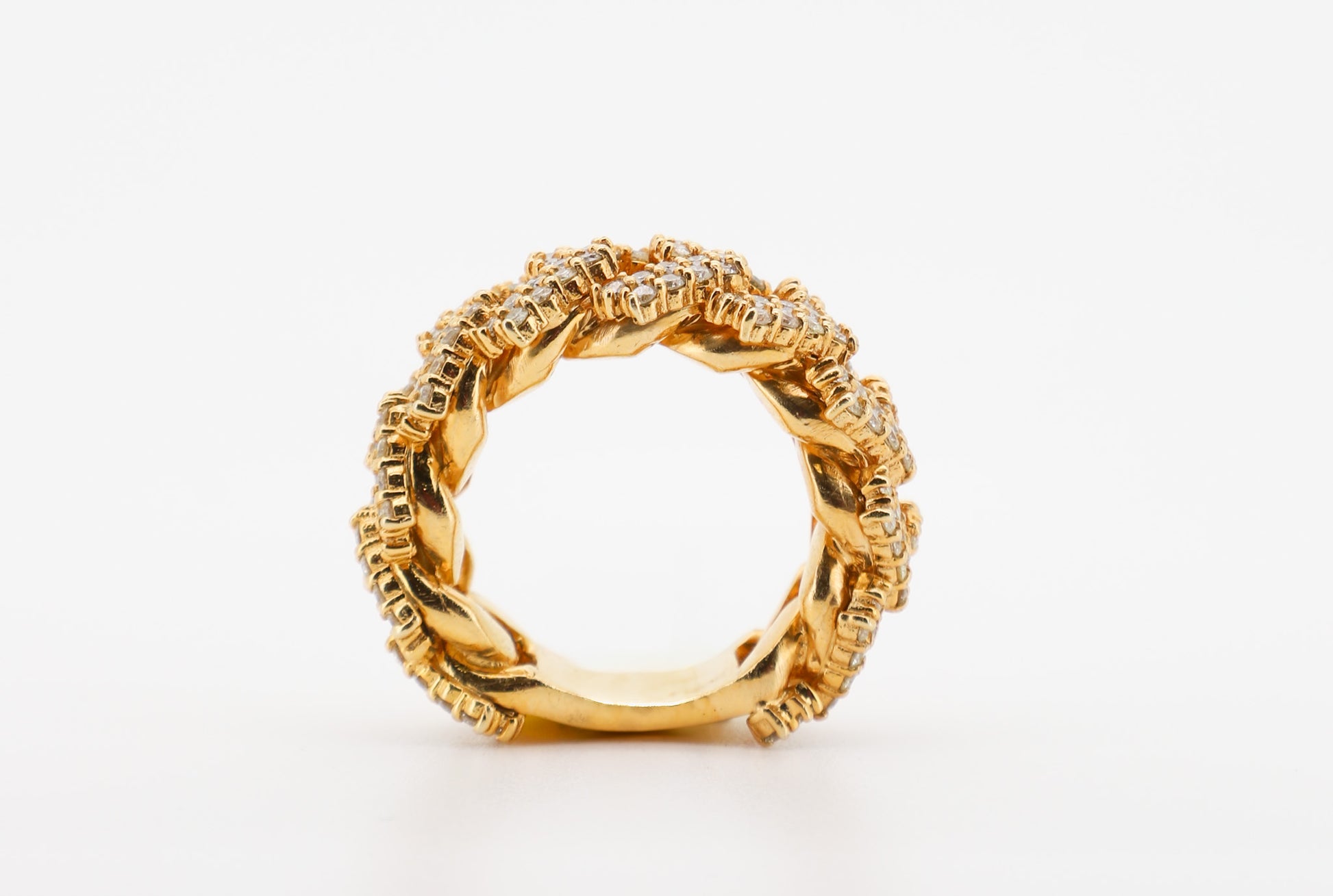 14K Gold Cuban Link Men’s Ring with Round-Cut Diamonds
