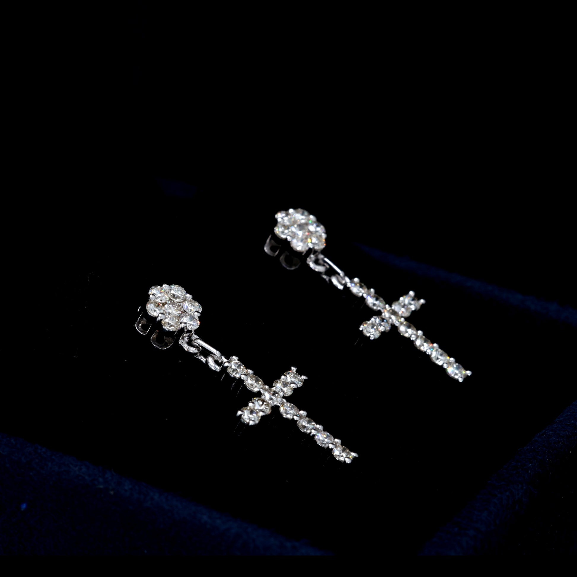 Dangling Cross Diamond Earrings