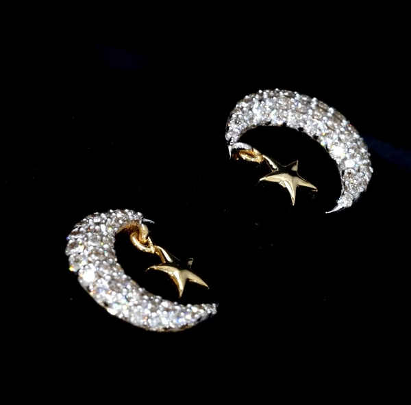 Celestial Moon & Star Diamond Earrings